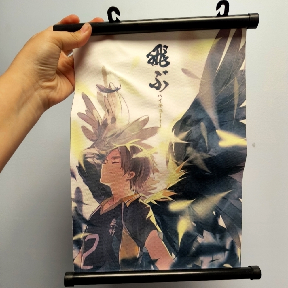 Anime Wall Scroll with Black and Cream Design Volleyball Haiku